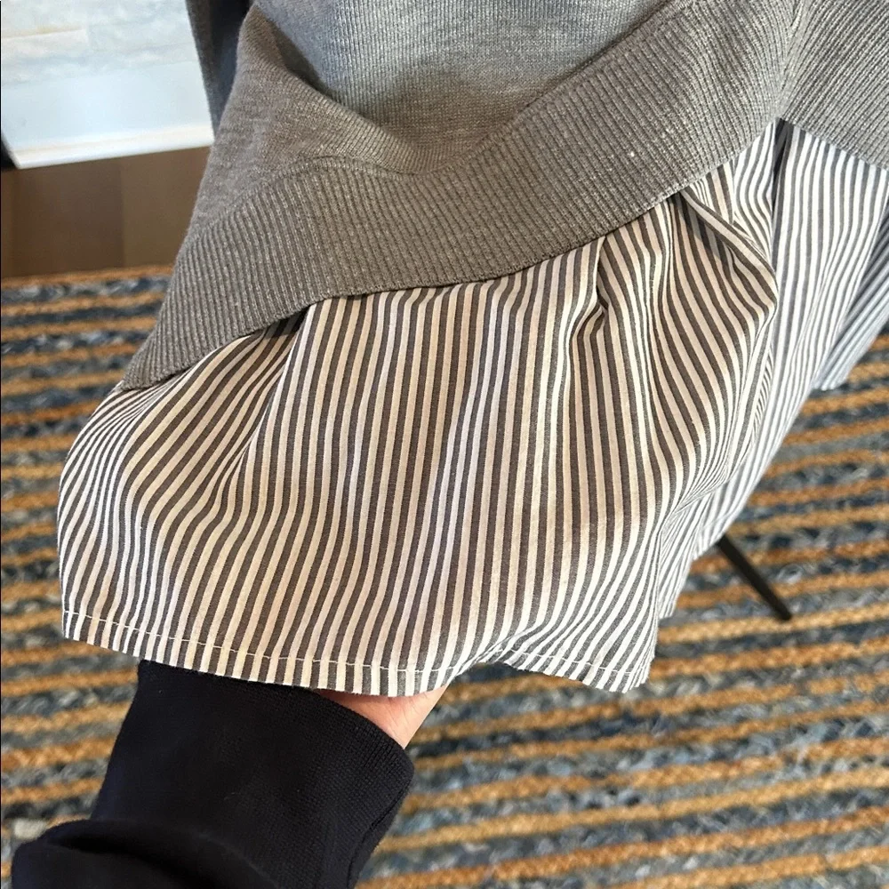 Heartloom Gray Layered Shirt Hem Sweater | Mixed Media Knit | Medium - Picture 2 of 4